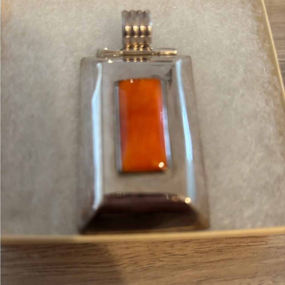 Sterling Silver Orange Inlay Rectangular Pendant - image 4